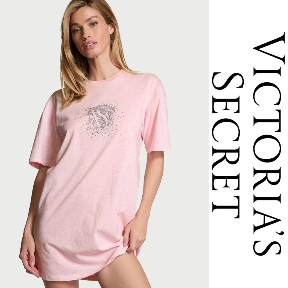 NWT | Victoria's Secret | Bling Sleep Tee Cotton SS Rhinestone | Pink | M/Lg